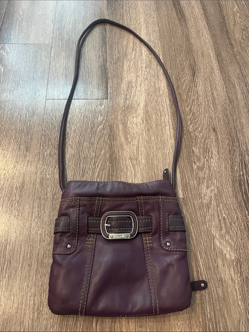 Tignanello Purple Leather Crossbody with Silver Buckle
